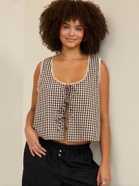 Aerie Off-Duty Poplin Tie Front Tank Top XXL